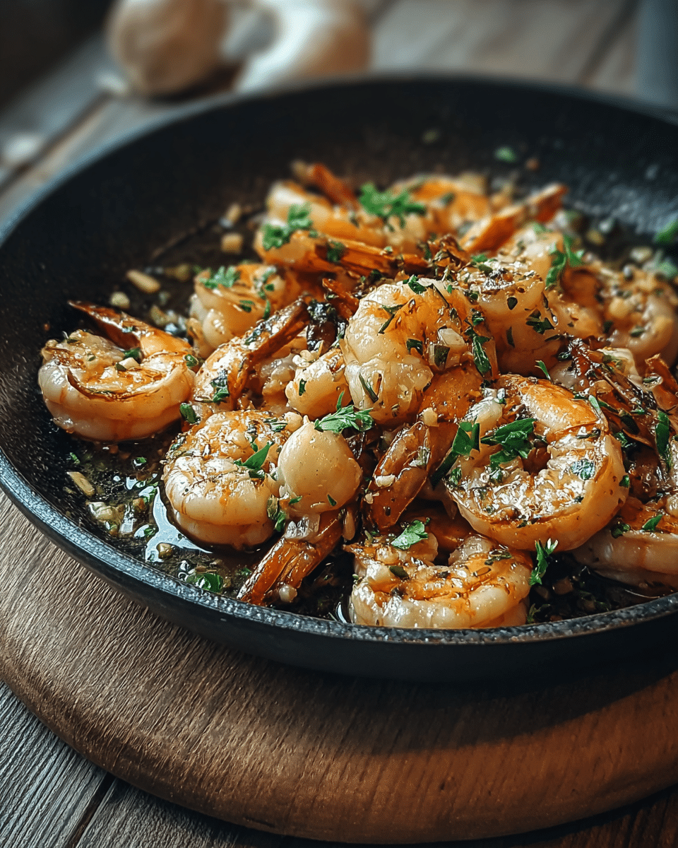 Gebratene Garnelen Mit Knoblauch Aus Der Pfanne